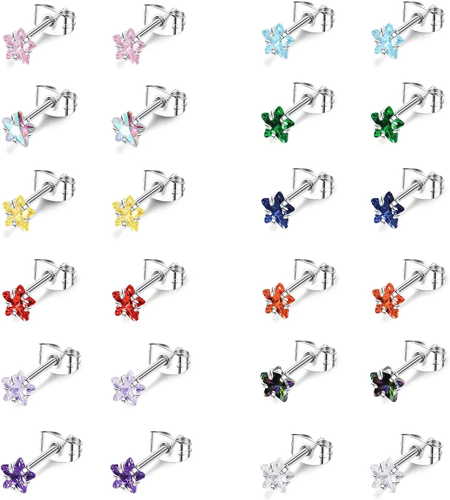 12Paars CZ Stud Ohrringe für Frauen Männer Edelstahl Multicolor Star Cubic Zirkonia Ohrringe Knorpel Helix Ohrringe Stud Set
