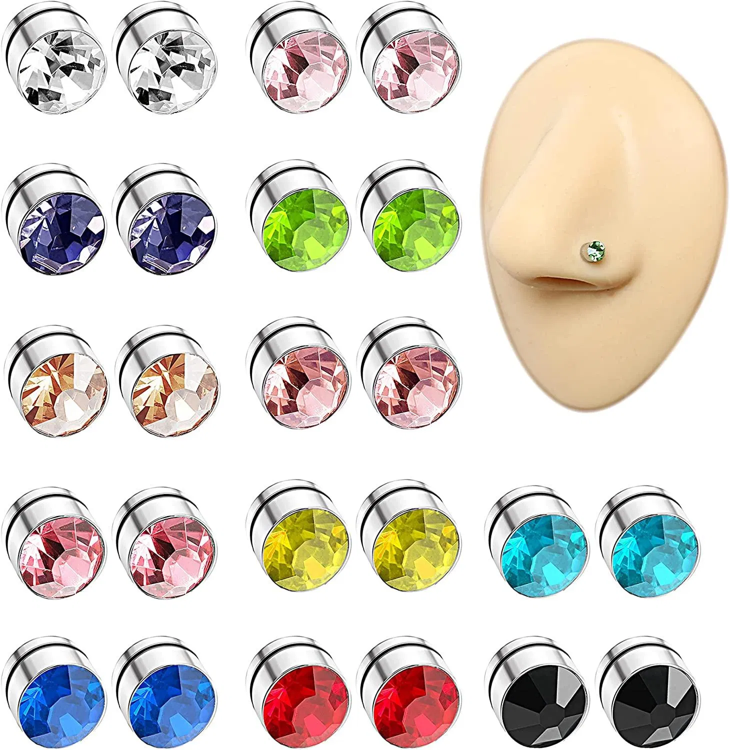 12 Paare Magnetische Stud Ohrringe Edelstick-Clip auf CZ Ohrringe Nicht-Piercing Fake Nose Ring Magnetische Stud Ohrringe für Frauen Männer
