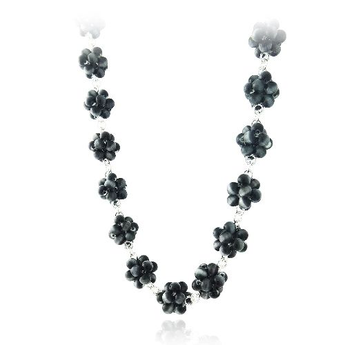Sterling Silber Black Cats Eye Bead Cluster Halskette