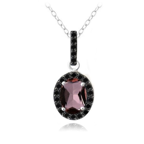 Sterling Silber 2.2 Karat Garnet & Schwarz Spinel Oval Halskette
