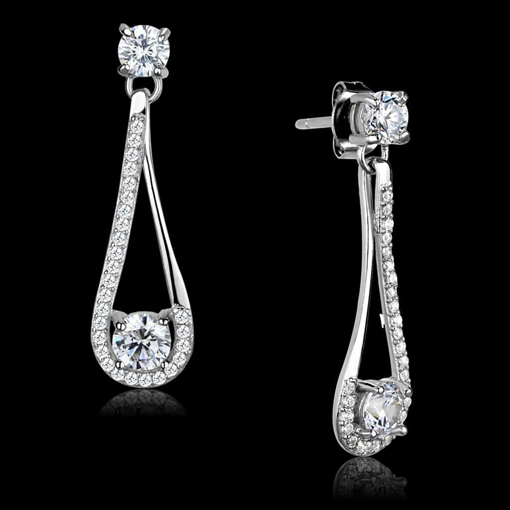 TS390 - Rhodium 925 Sterling-Silber - Ohrringe mit AAA-Klasse CZ in Clear