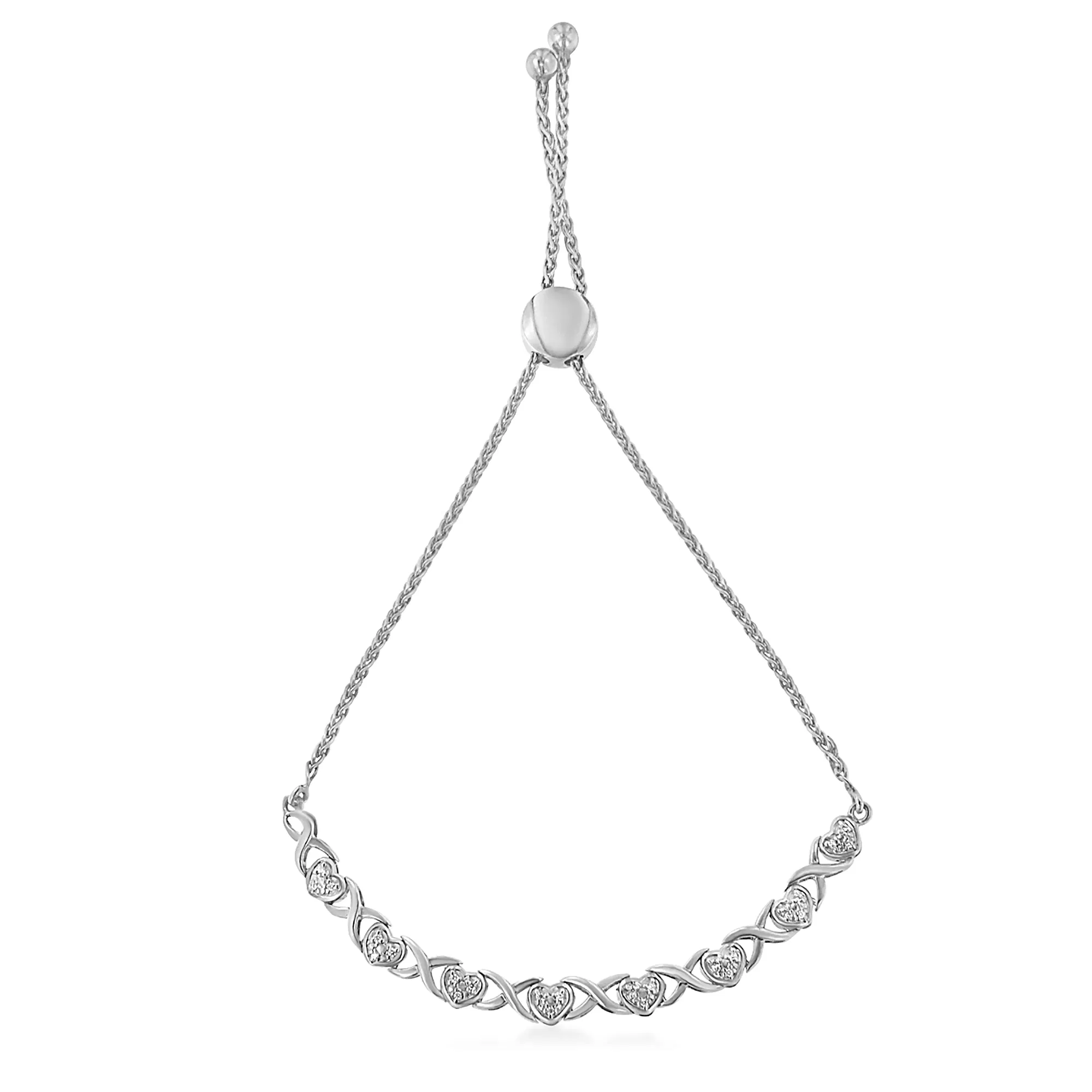 .925 Sterling Silber 1 / 10 Cttw Diamantherz und X-Link 6'- 9'- verstellbares Bolo Armband (H-I Farbe, I2 - I3 Klarheit)