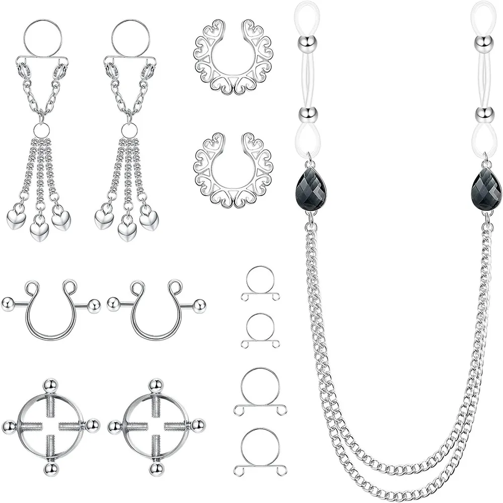 Falscher Nipple Ring für Frauen Nicht-Piercing Dangle Nipple Rings Clip auf Nipple Ringe Nipple Clamp Edelstahl Faux Body Piercing Schmuck
