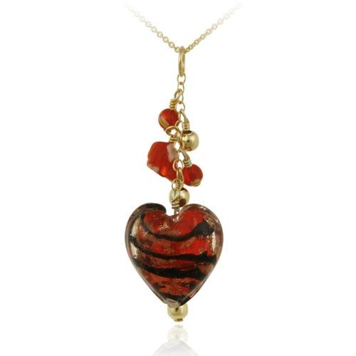 18 Karat Gold über Sterling Silber Rot Glas Cluster Herz Anhänger