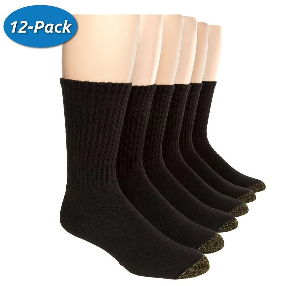 Gold Toe Black Cotton Athletic Sports Cushion Socken 12 Pack