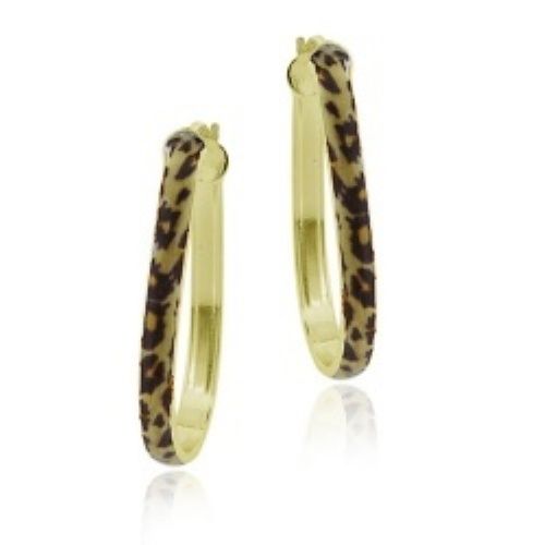 18 Karat Gold über Sterling Silber Emaille Leopard Print Hoop Ohrringe