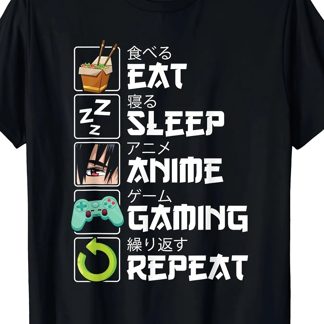 Essen, Trinken, Schlafen, Anime-Spiele, Loop, Süße Otaku, Anime-Comics, T-Shirt