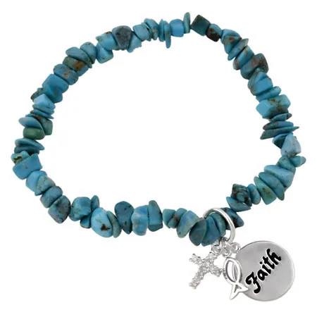 Sterling Silver & Turquoise Chip Inspirational Stretch Armband