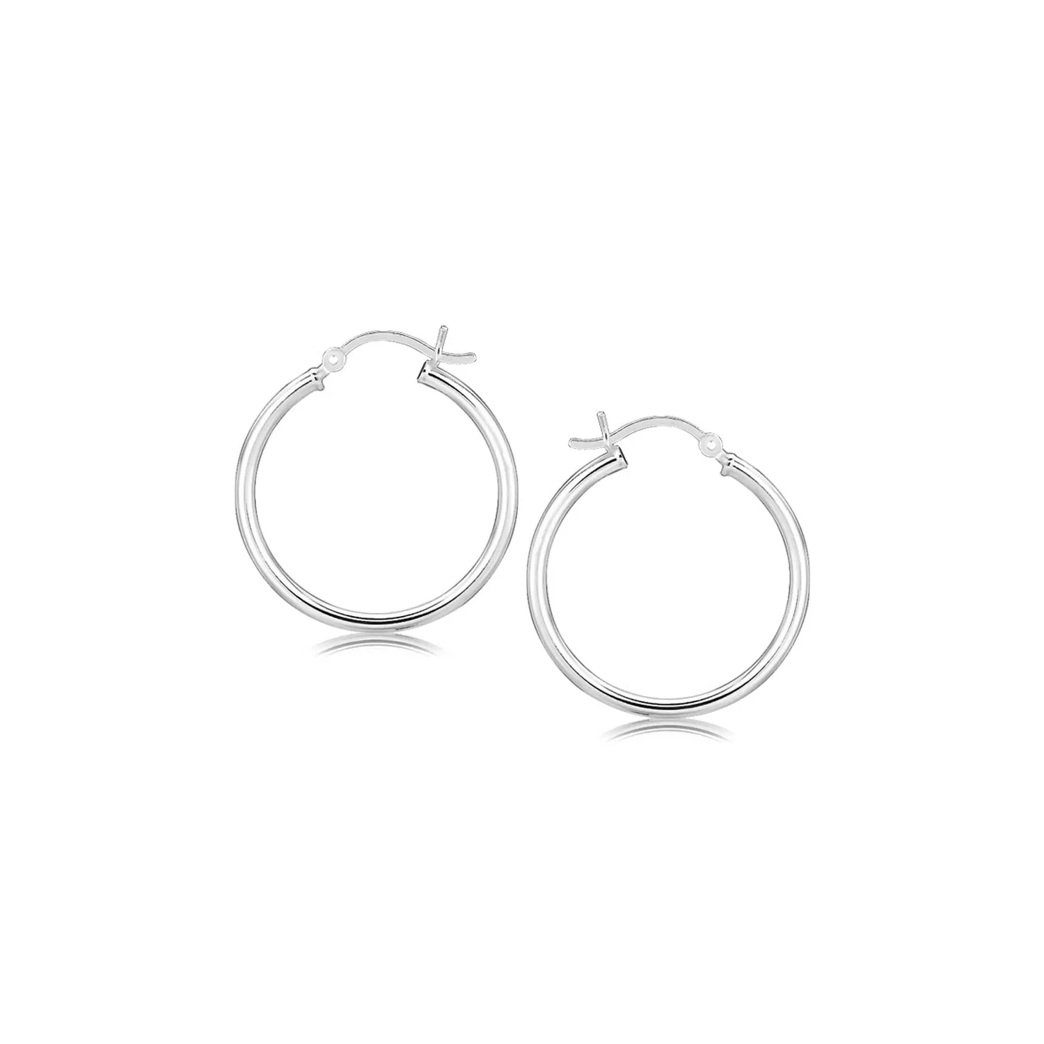 Sterling Silber Rhodium Plated Dünne und Polierte Hoop Motif Ohrringe (2x25mm)
