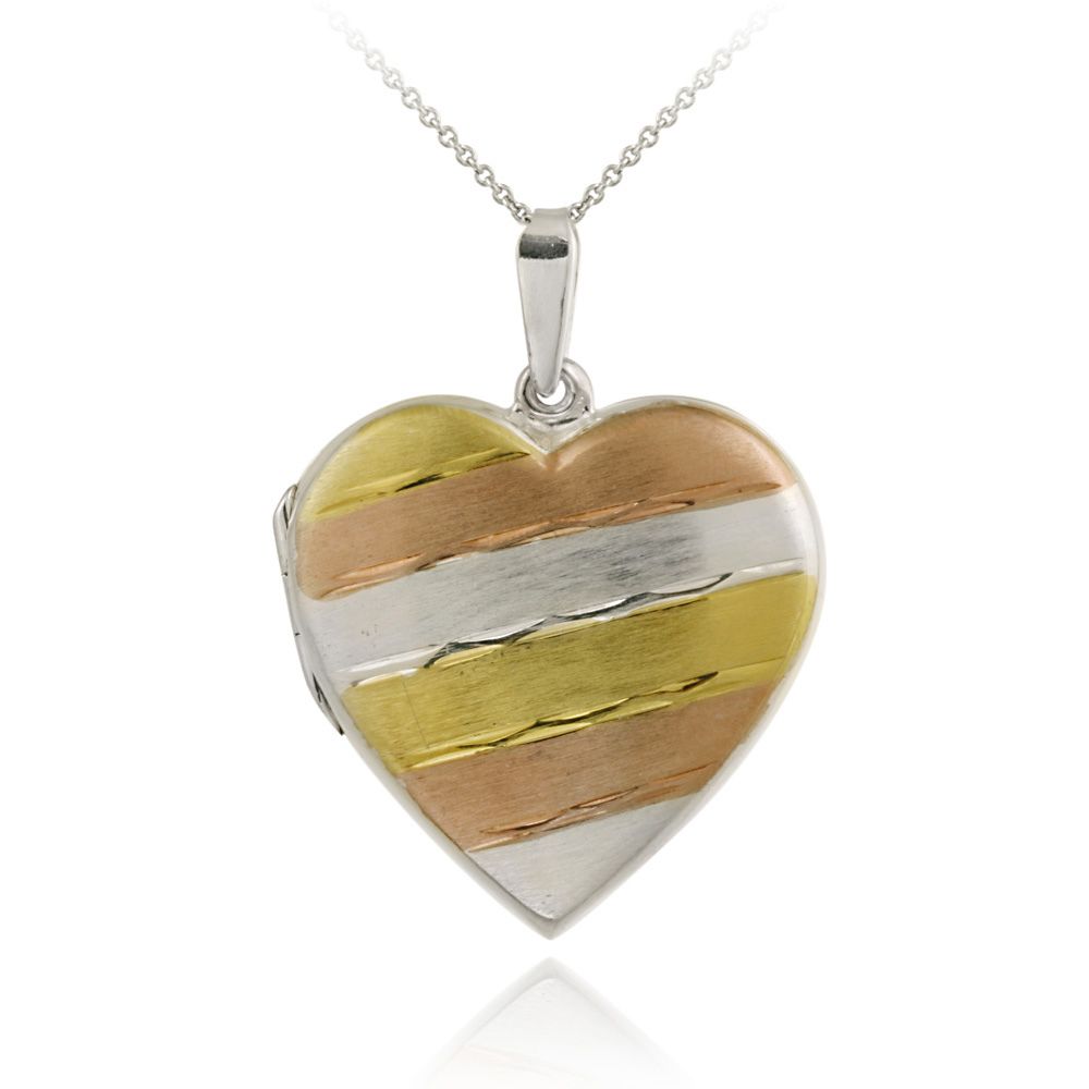 Sterling Silber Tri-Color Herz Locket Anhänger