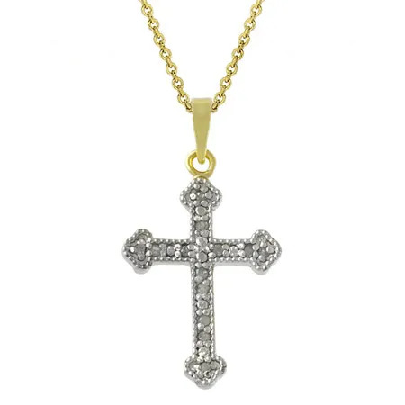 18 Karat Gold über Silber Zwei-Ton Diamant Akzent Kreuz Anhänger