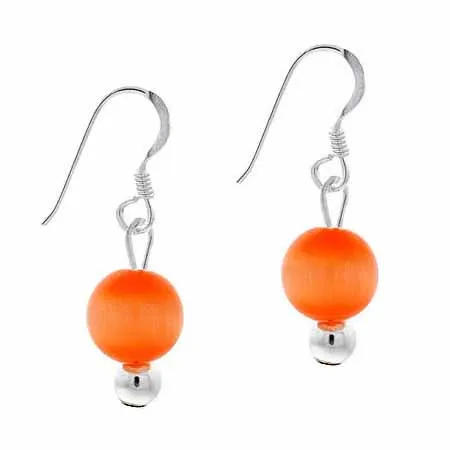 Sterling Silber 6mm Orange Cats Eye Bead Dangle Ohrringe