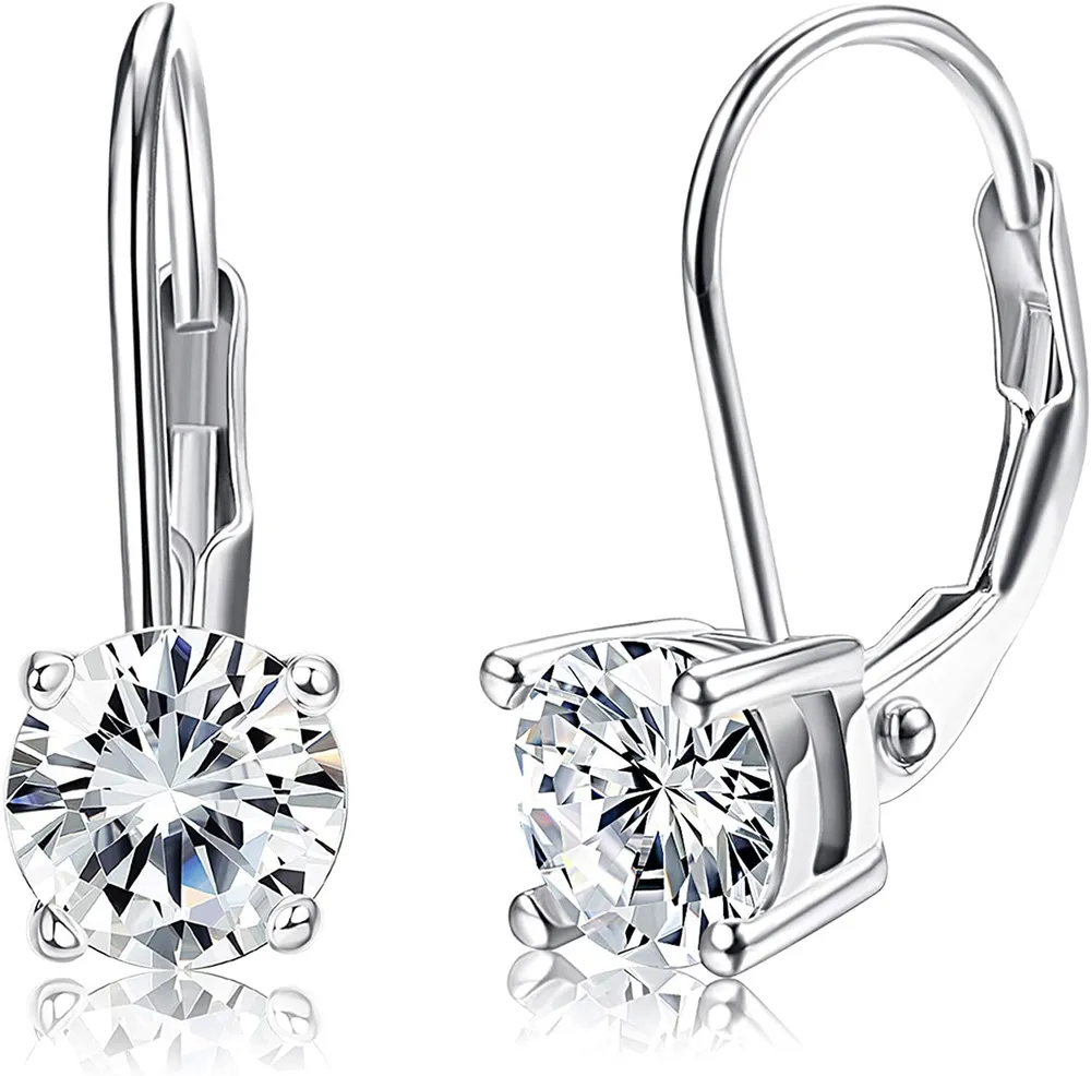 925 Sterling Leverback Ohrringe 18K Gold-Placed Hypoallergenic Dangle Drop Ohrringe 6MM Round-Cut Cubic Zirkonia Leverback Ohrringe für Frauen Mädchen