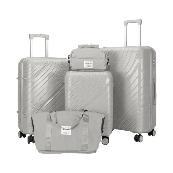 FCH Fünf-Teiler Koffer 20 - 24 - 28 Zoll Trolley Case + Zwei-Teiler Handtasche Koffer PP Trolley Case 20in 24in 28in PP Material Eisen Trolley Vollfarbe hellgrau