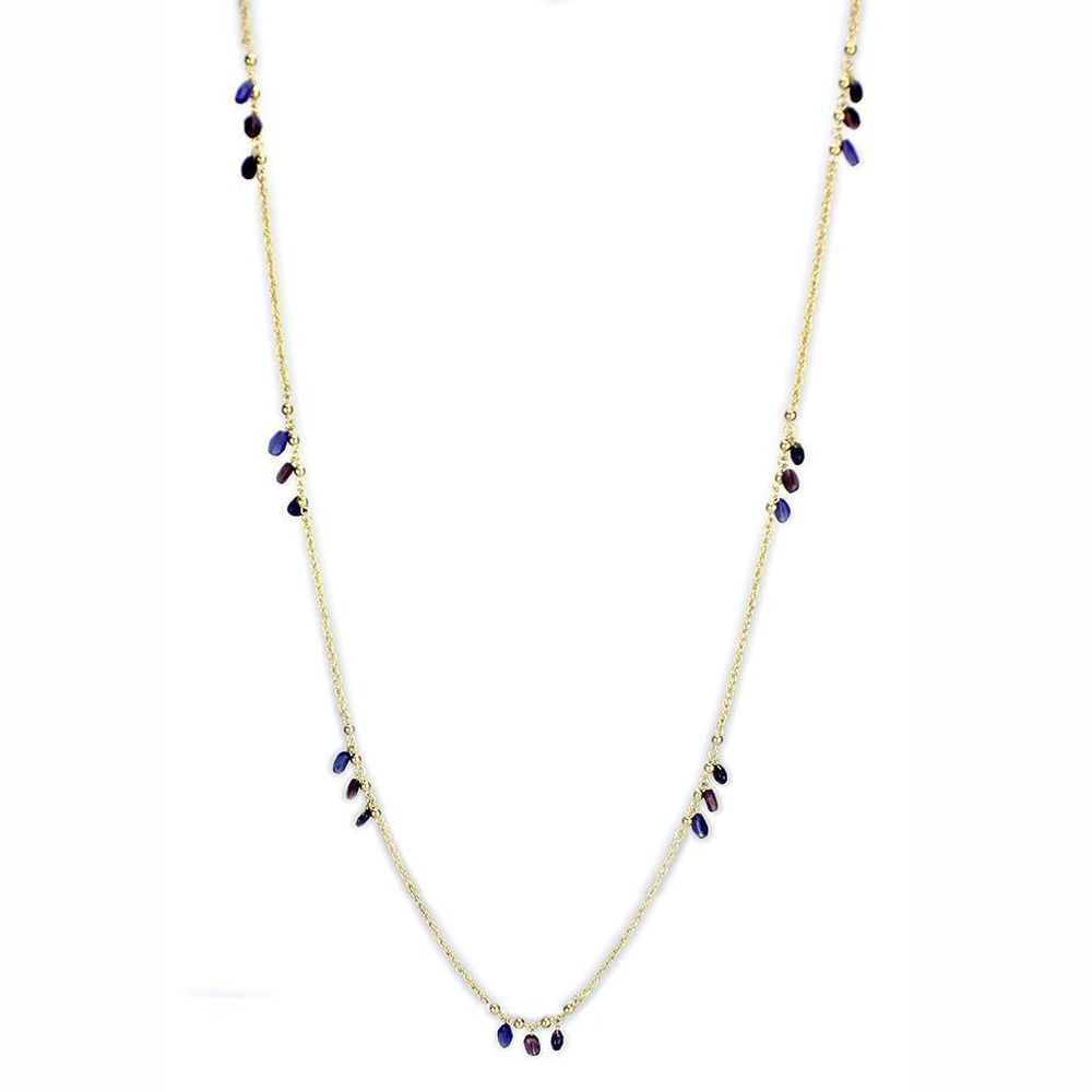 3W1538 - Gold-Messing - Halskette mit halb kostbarem Amethyst-Kristall in Amethyst