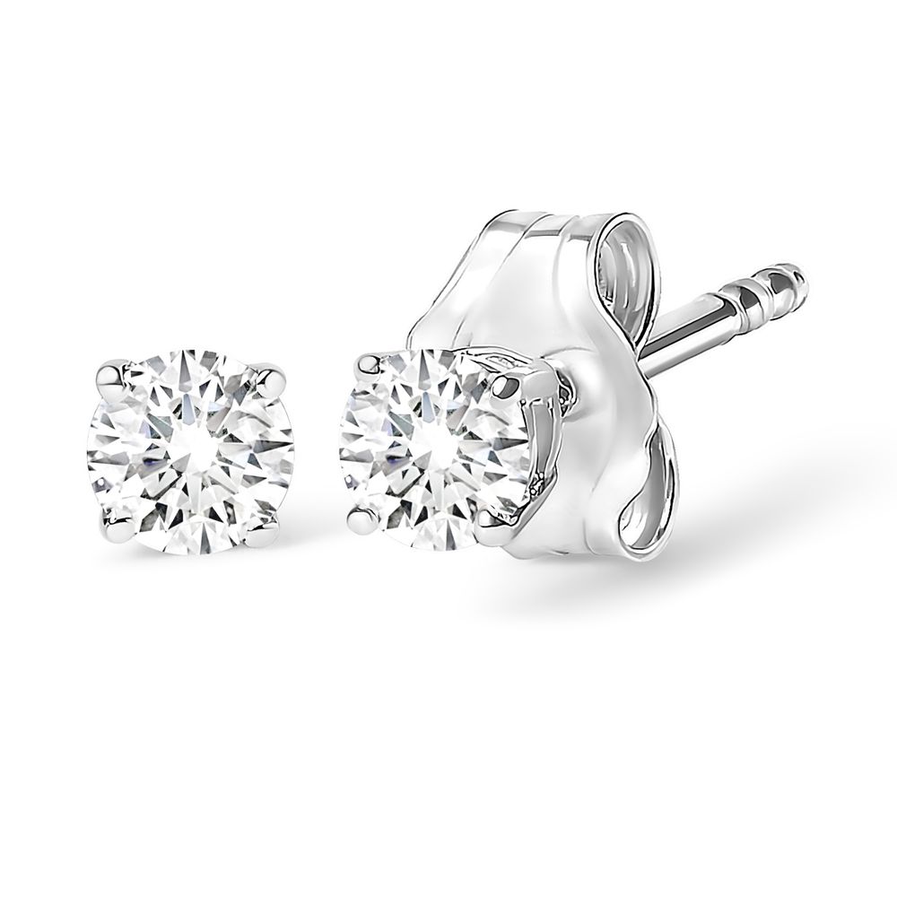 AGS zertifiziertes 14K Weißgold 1.0 Cttw 4 - Prong-Set Brilliant Round-Cut Solitaire Diamond Push Back Stud Ohrringe (F-G - Farbe, SI2 - I1 Klarheit)