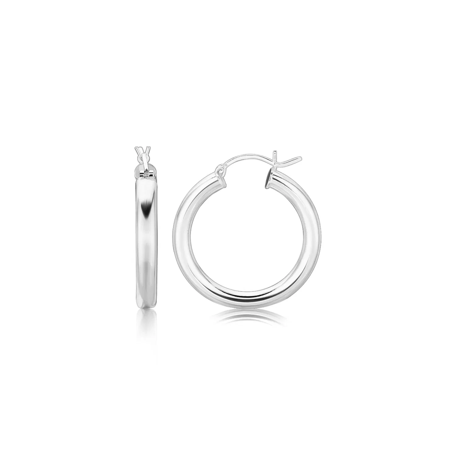 Sterling Silver Rhodium Plated Thick Style Polierte Hoop Ohrringe (4x25mm)