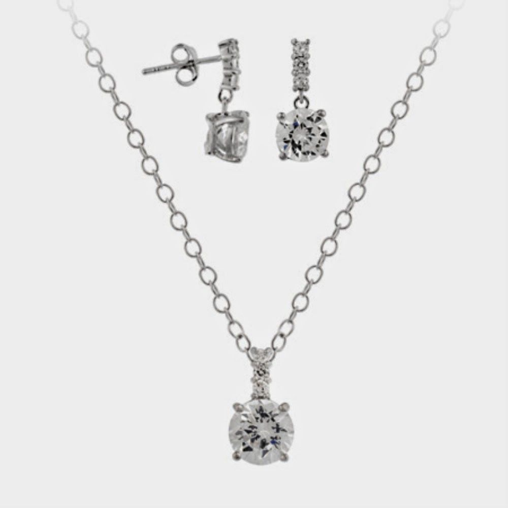 Sterling Silber CZ Solitaire Drop Anhänger & Ohrringe Set