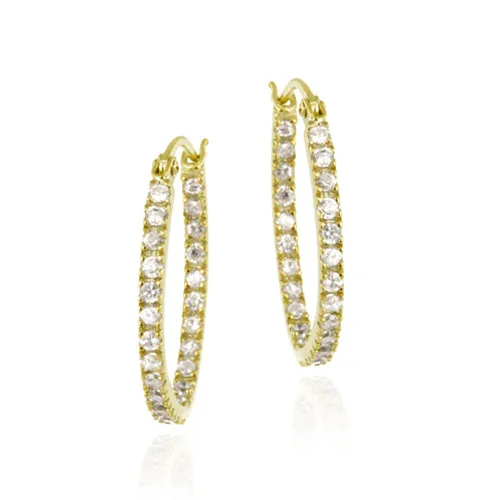 18 Karat Gold über Sterling Silber Inside Out CZ 22mm Oval Hoop Ohrringe
