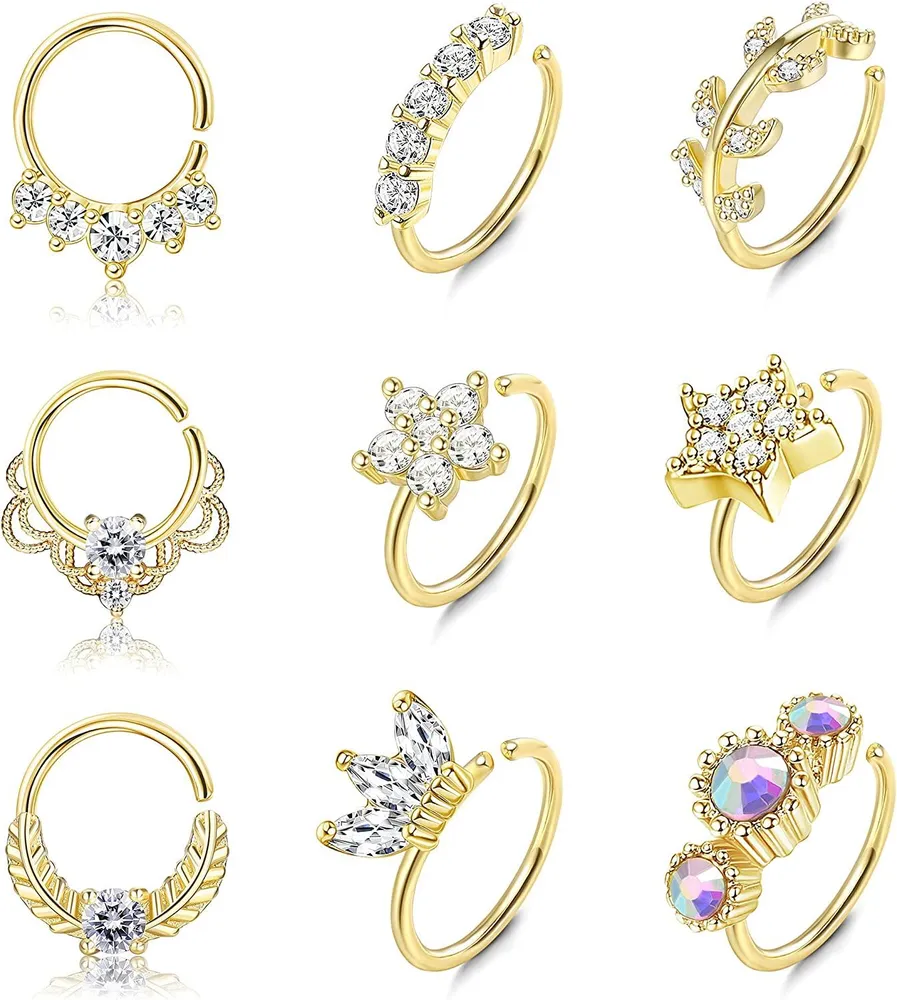 9Pcs 20G Edelstahl Nasen Ringe Schleife für Frauen Männer gepflastert CZ süße Knorpel Helix Ohrringe Schleife Körper Piercing für Nase Ohr