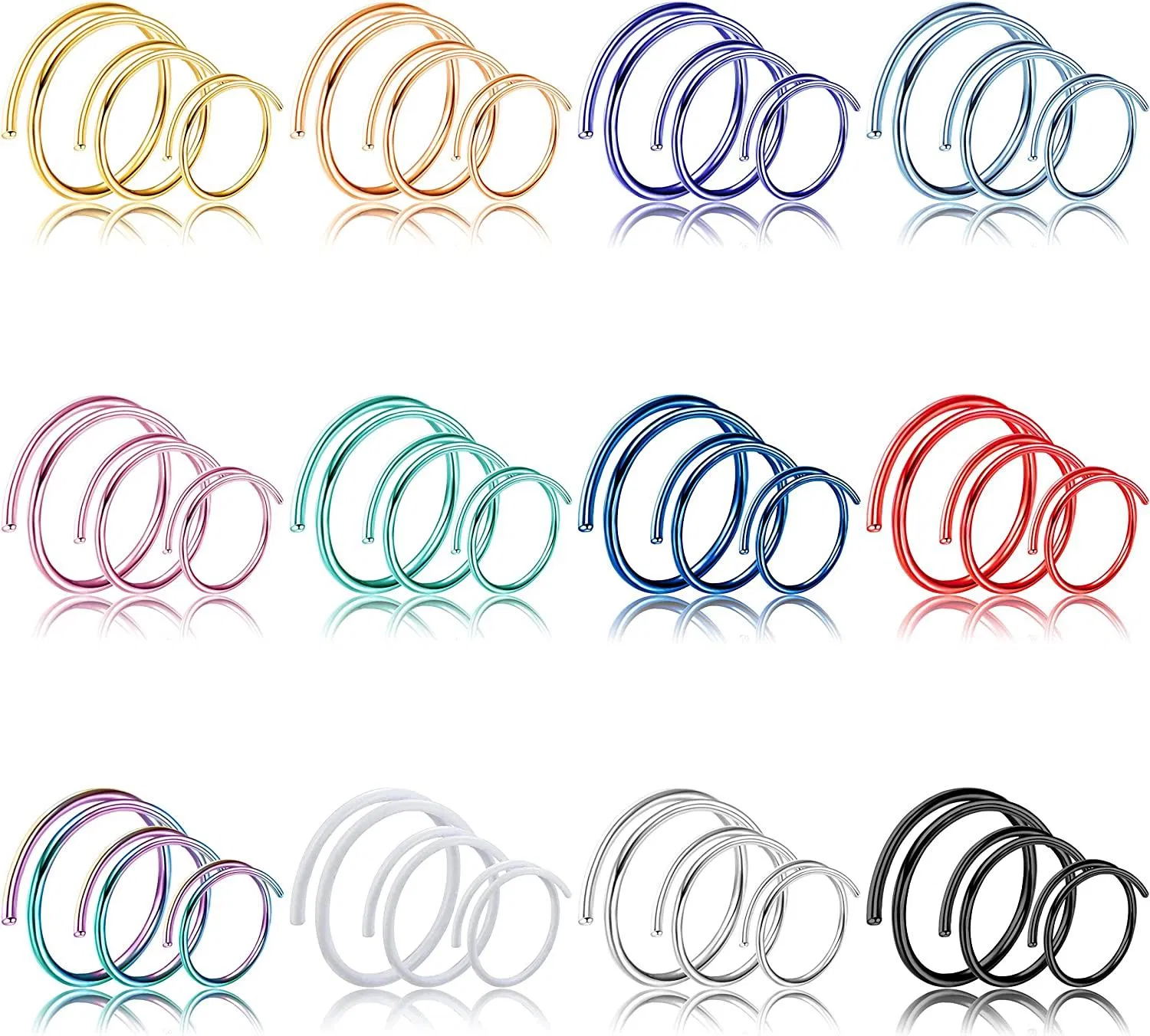 36Pcs 20G Nasenring Chirurgische Nasen Piercing Tragus Helix Piercing Knorpel Ohrringe Piercing Doppel-Nase - Ring-Schleife CZ Spiral-Nase - Ringe für Frauen Männer