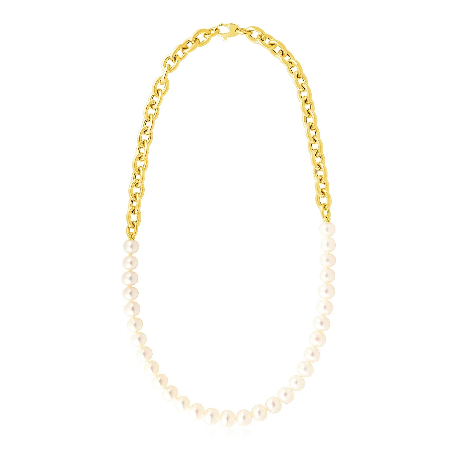 14 Karat gelbes Gold ovale Kette mit Perlen