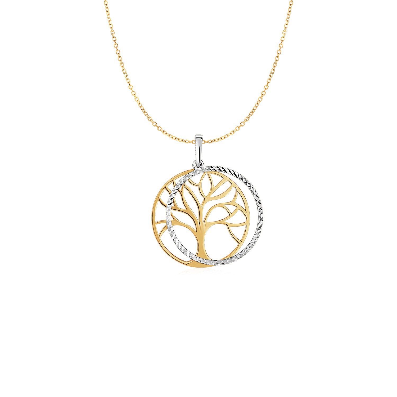 Zwei-Schicht Baum Anhänger in 14 Karat Zwei-Ton - Gold