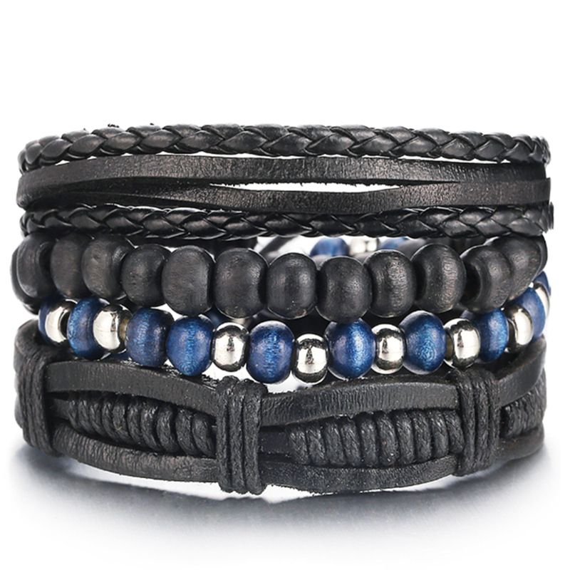 Leder Holzperle Multi-Schicht Casual Style Armband