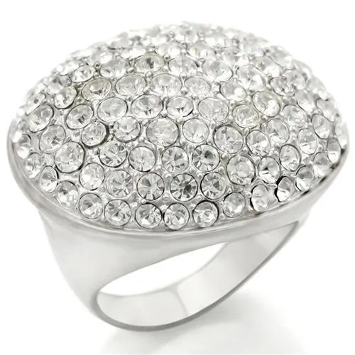 0W348 - Rhodium + gebürsteter Messing Ring mit Top-Grade - Kristall in Clear
