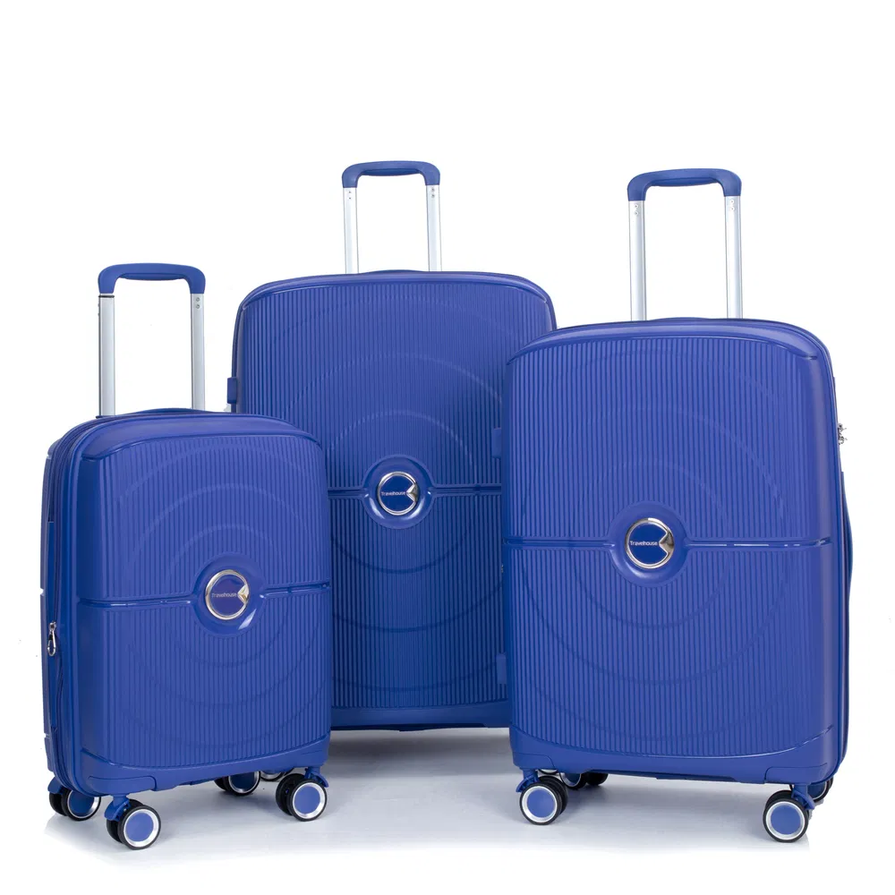 Erweiterbarer Hardshell Koffer Doppelspinner-Räder PP Gepäckset Leichtgewicht Langlebiger Koffer mit TSA-Lock, 3 - teilige Set (20 / 24 / 28), Navy