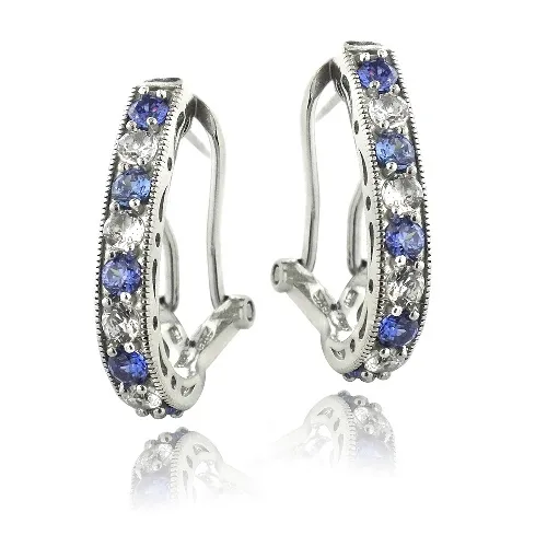 Sterling Silber 2,25 ct Violet CZ & geschaffen weiße Saphir ovale Kupplungslose Ohrringe