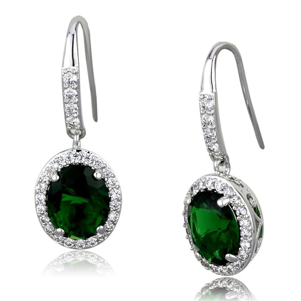 LO3769 - Rhodium-Messing - Ohrringe mit synthetischem Glas in Smaragd