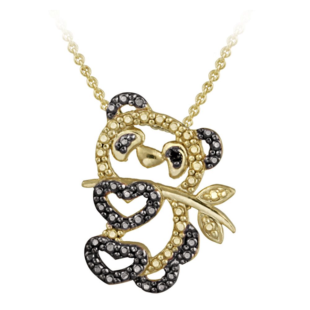 18 Karat Gold über Sterling Silber Schwarzer Diamant Akzent Panda Bär Halskette