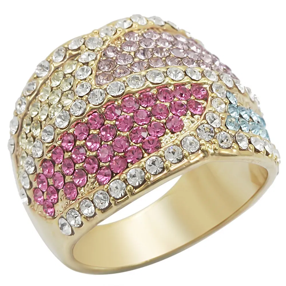 1W053 - Gold-Messing - Ring mit Top-Grade - Kristall in mehreren Farben