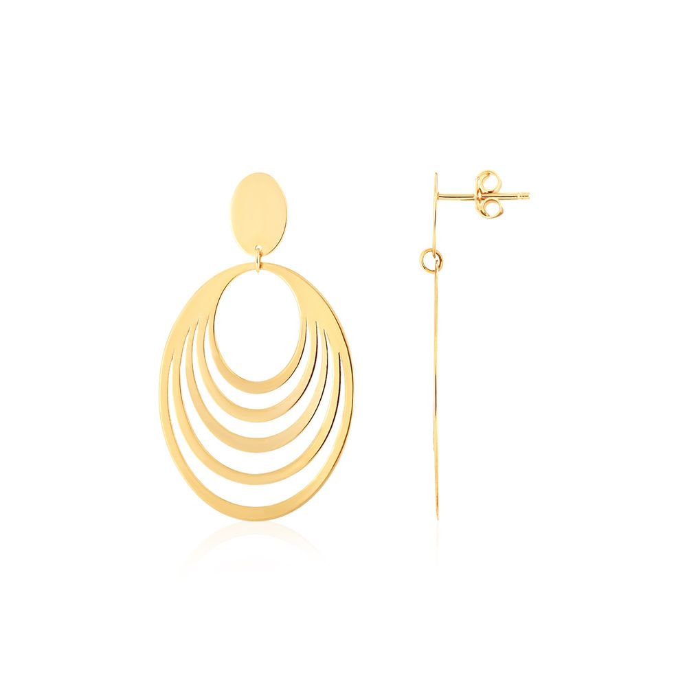 14K Gelbgold High Polish Multi Row Oval Drop Ohrringe