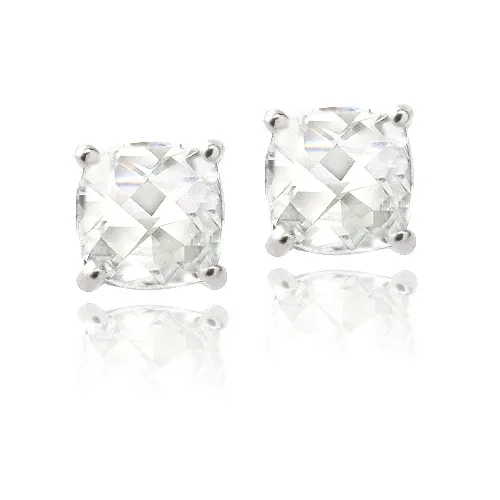 Sterling Silber 4,3ct Weiße Topaz Cushion-Cut Stud Ohrringe, 7mm