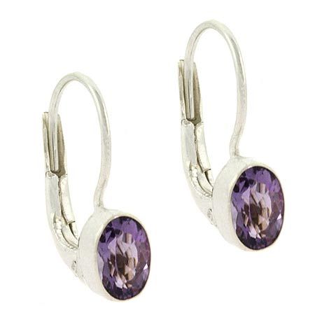 Sterling Silber Echt Amethyst Stein Oval LeverBack Lever Rücken Ohrringe