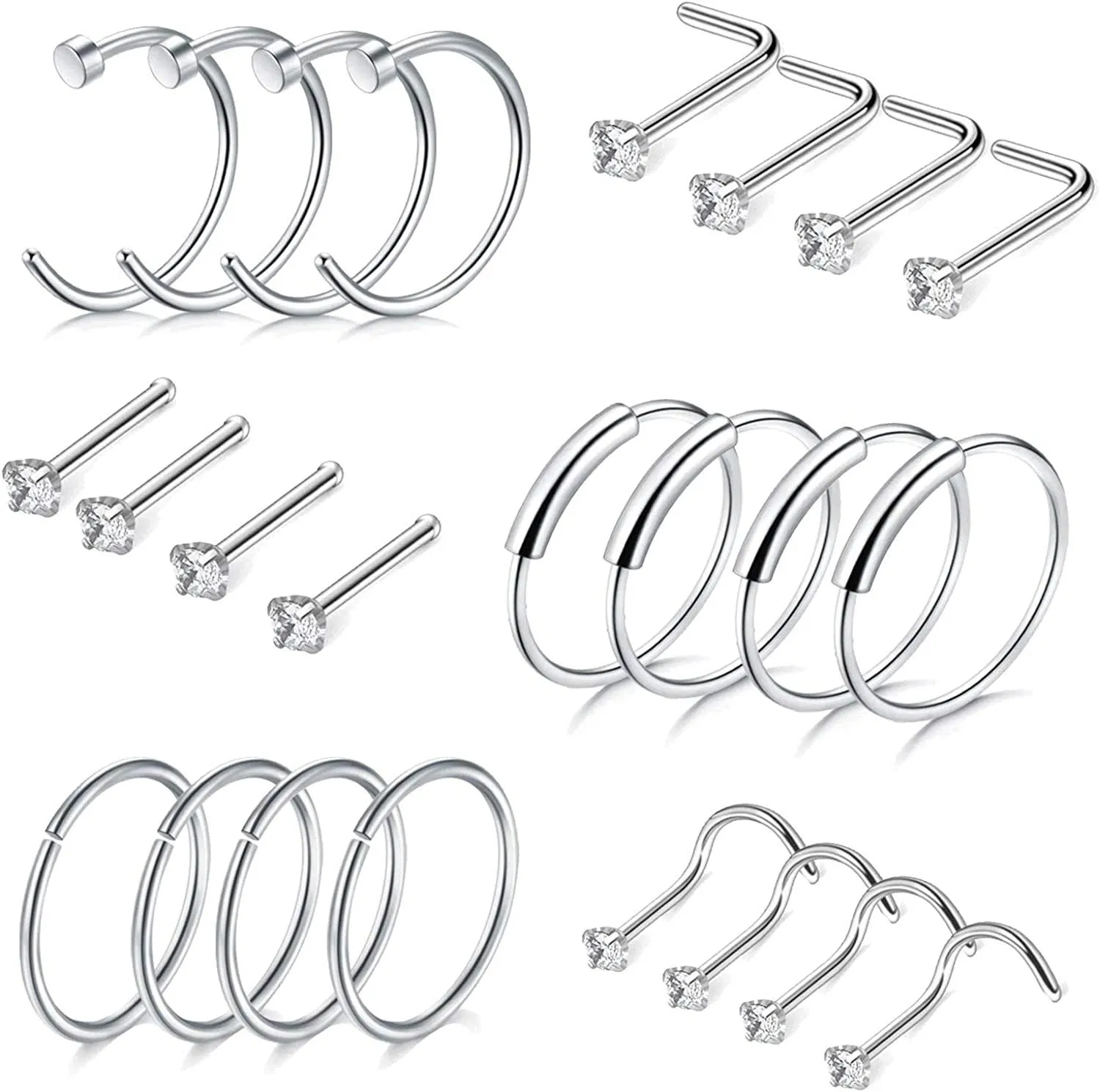 16Pcs 20G Edelstahl Nasen Ringe Studs für Frauen Männer L-geformte CZ Nasen Ringe Nasen Knorpel Tragus Ohr Piercing Ring Hoop Body Set