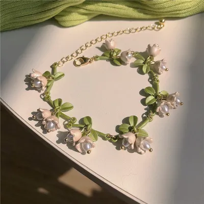 White Lily Of The Valley Ohrringe Plus Armband Halskette