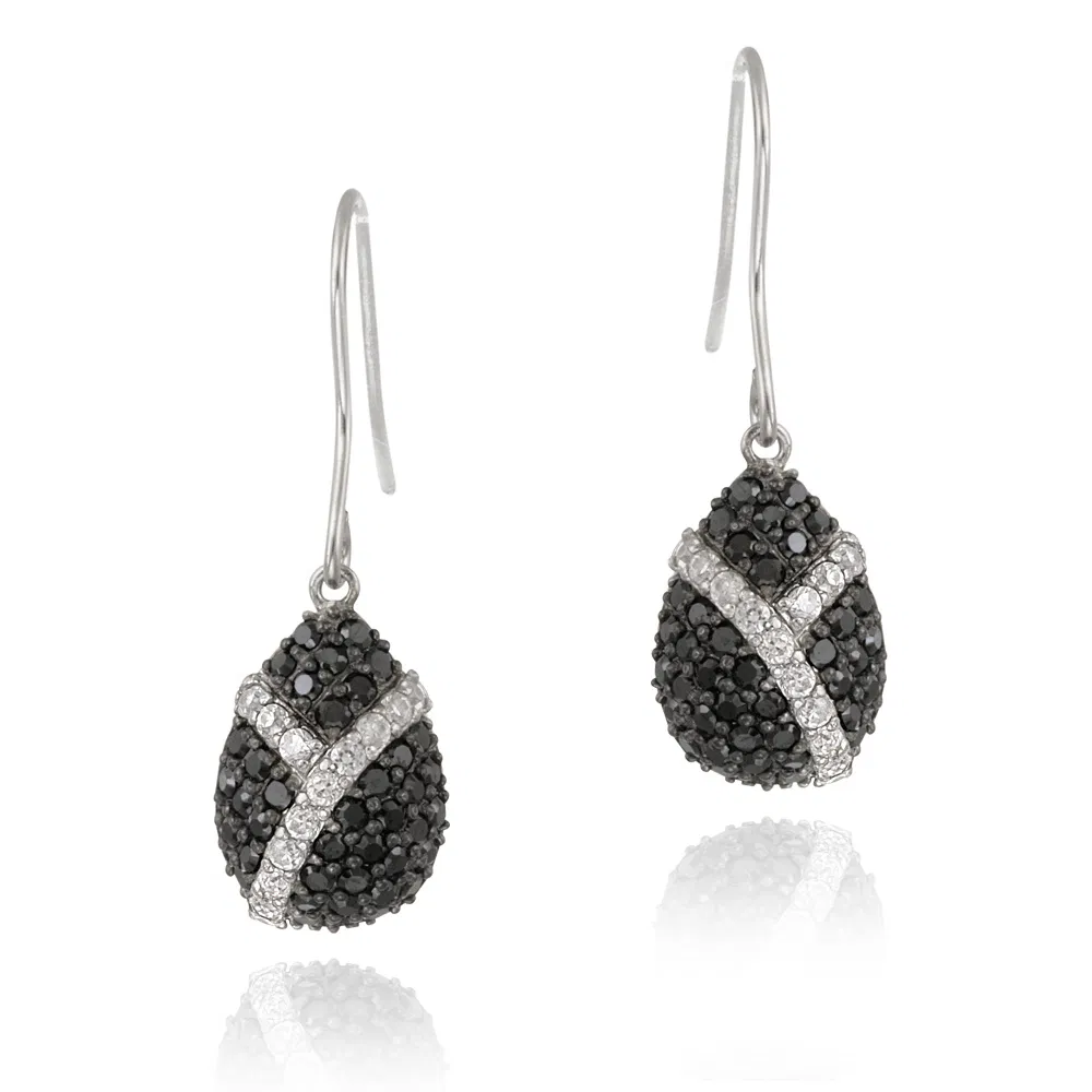 Sterling Silber Schwarz & Weiß CZ Teardrop Dangle Ohrringe