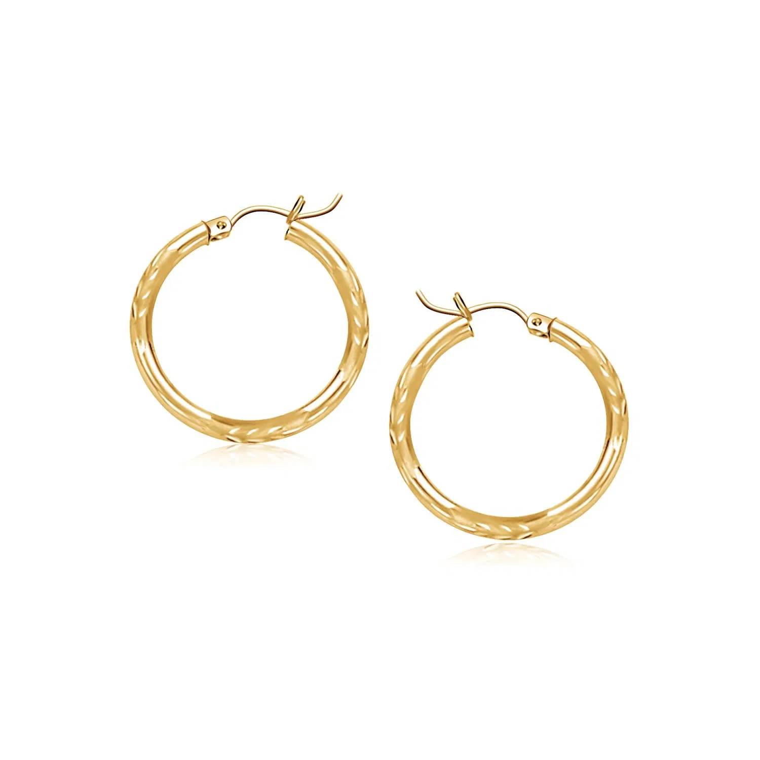 14 Karat Gelbgold Fancy Diamond Cut Slender Small Hoop Ohrringe (2x15mm)