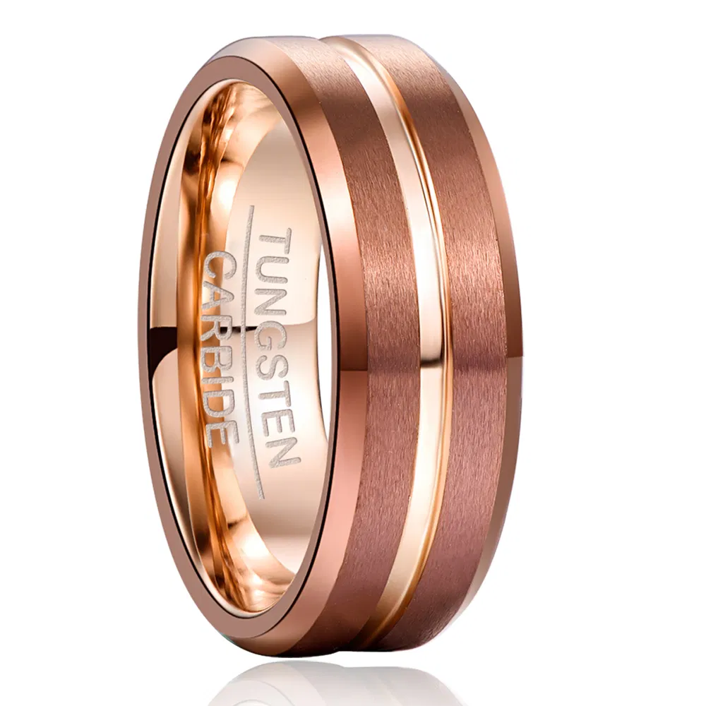 Braun Rose Gold Mittlere Groove Schräg Tungsten Stahl Ring