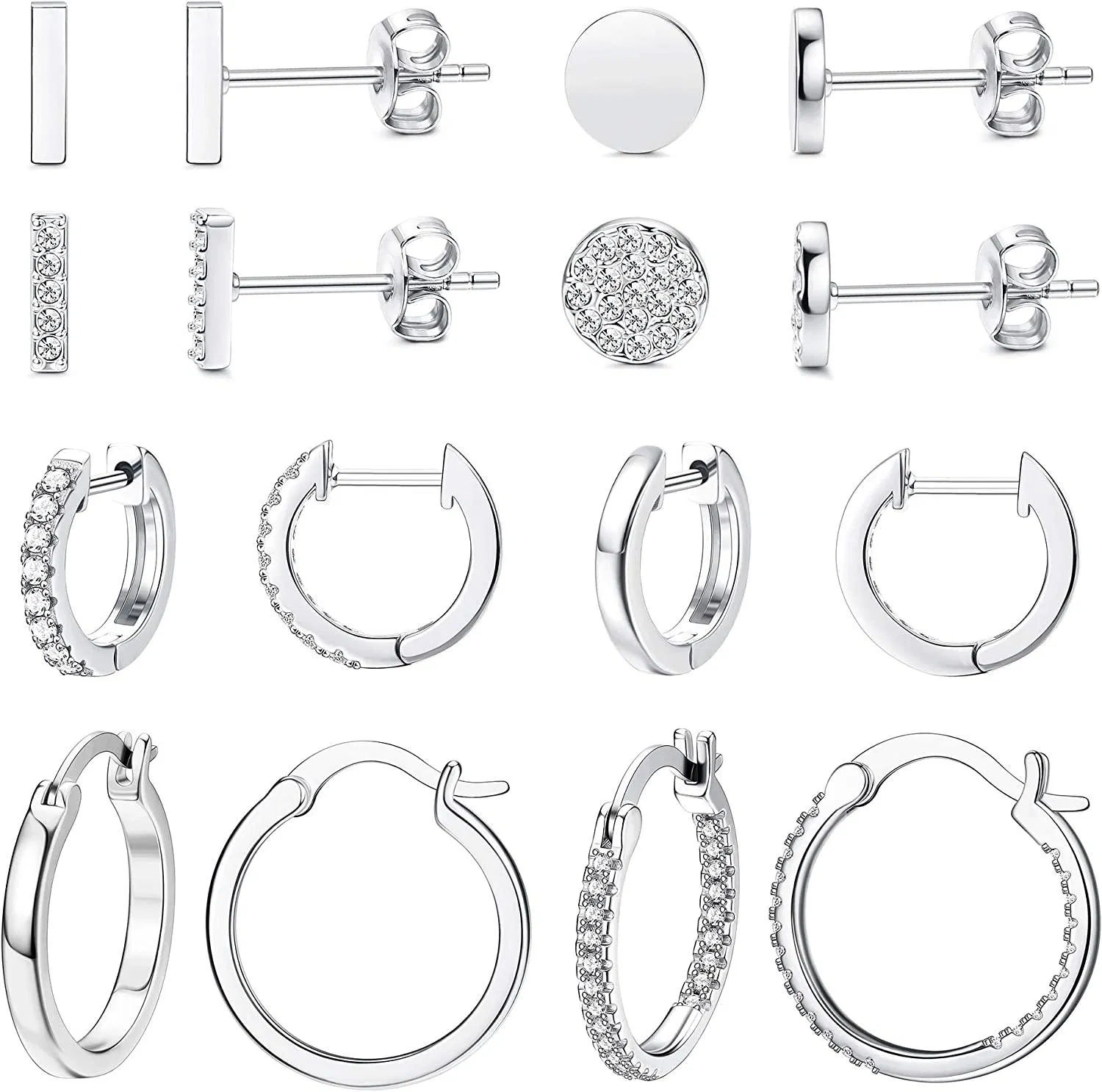 8 Paare Hoop Huggie Ohrringe für Frauen Bar Dot Stud Ohrringe 14K Gold Plated Cubic Zirkonia Cute Ohrringe Set