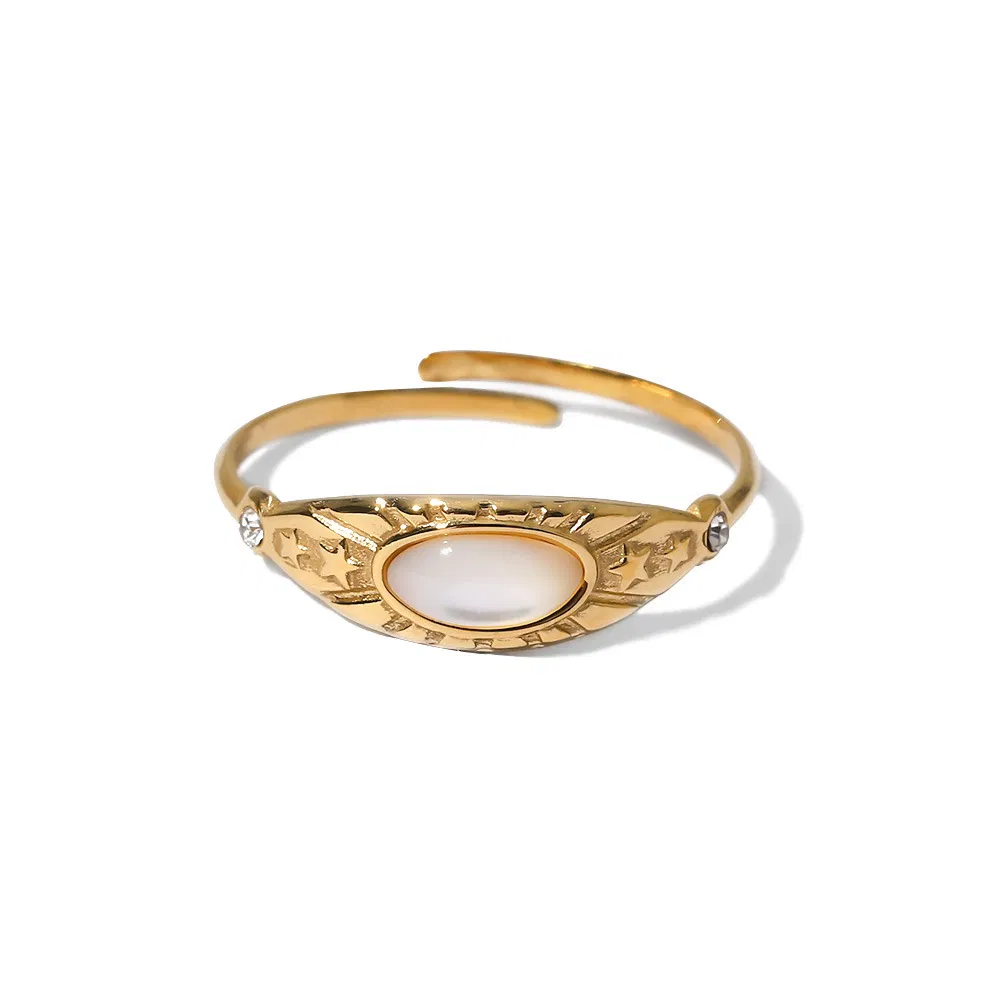 16K Gold Edelstahl Weißer Naturstein Titan Ring
