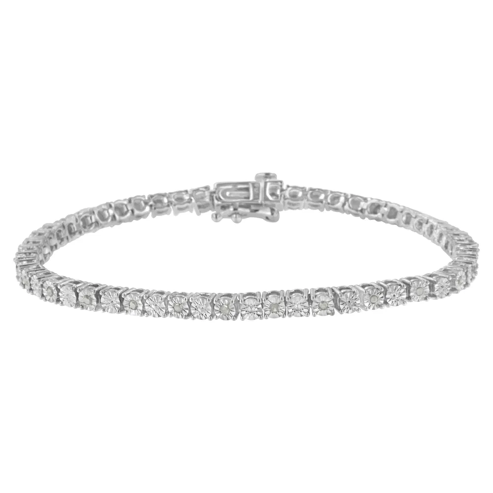 .925 Sterling Silber 1 / 4 Cttw Diamant Illusion-Set Miracle Plate Tennis Armband (I-J Farbe, I3 Klarheit) - 7