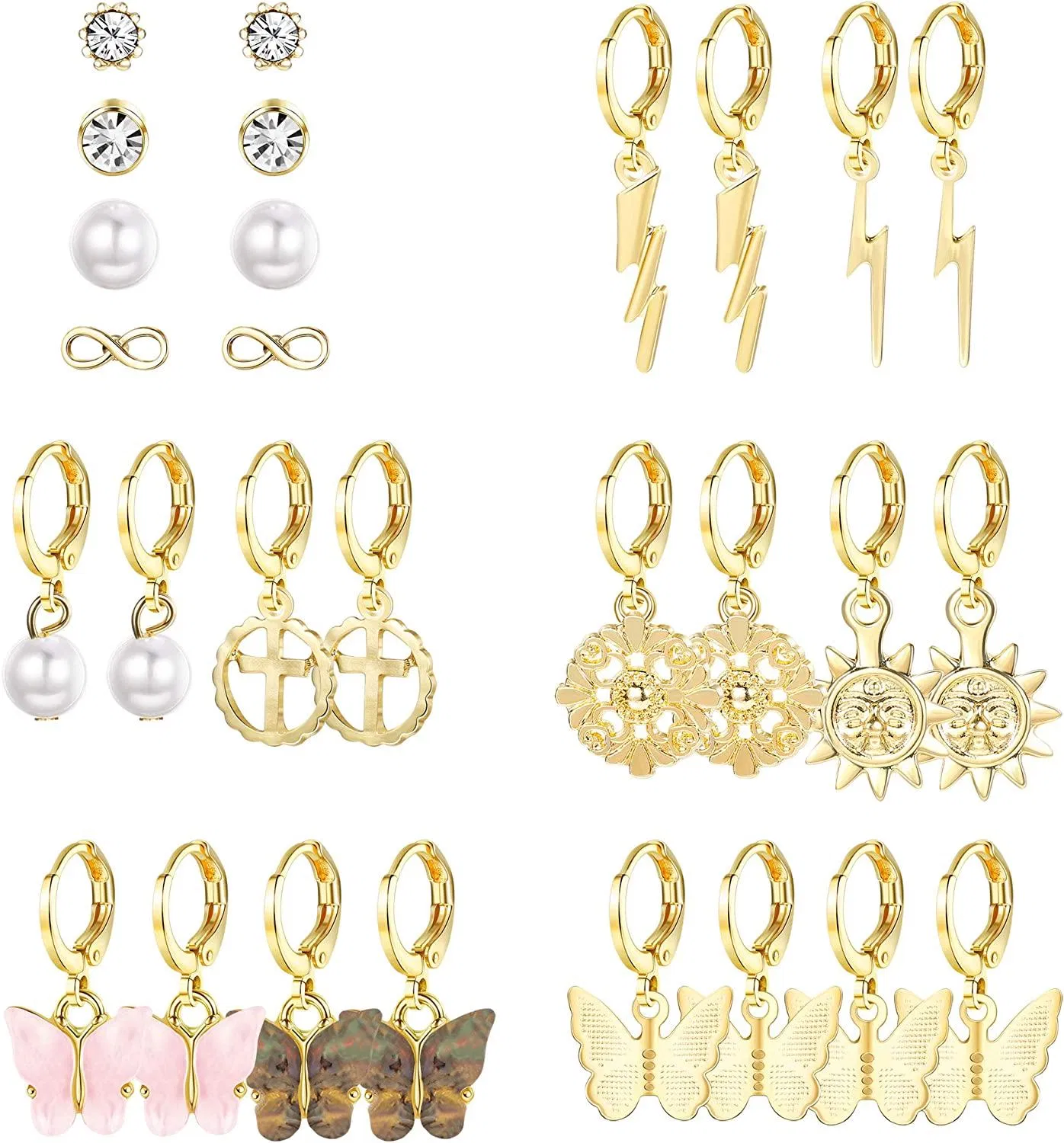 14 Paare Schmetterlingshoop Ohrringe für Frauen Blume Email Gold Sonnenhoop Ohrringe Set süßer Ohrschmuck