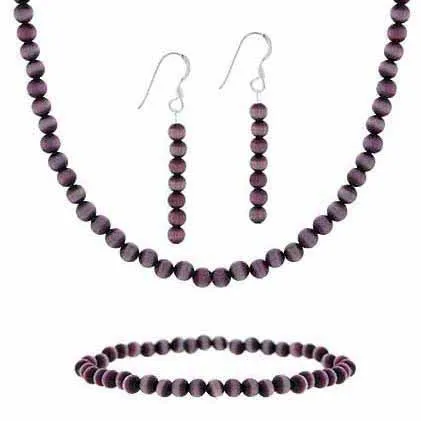 Sterling Silber 4mm Purple Simulated Cats Eye Stone Bead Beaded Dangle Hook Ohrringe Stretch Armband Kette 15 - 19