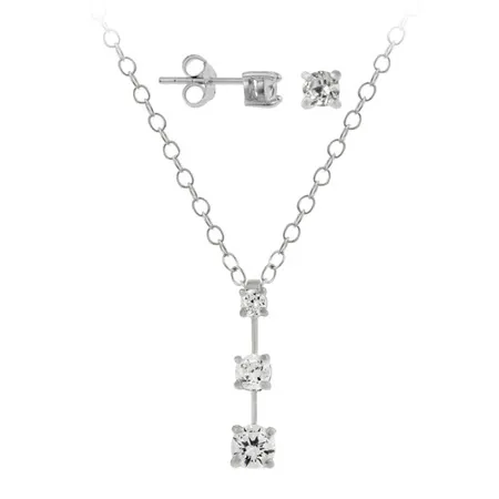 Sterling Silber CZ Vergangenheit Gegenwart Zukunft Anhänger & Stud Ohrringe Set