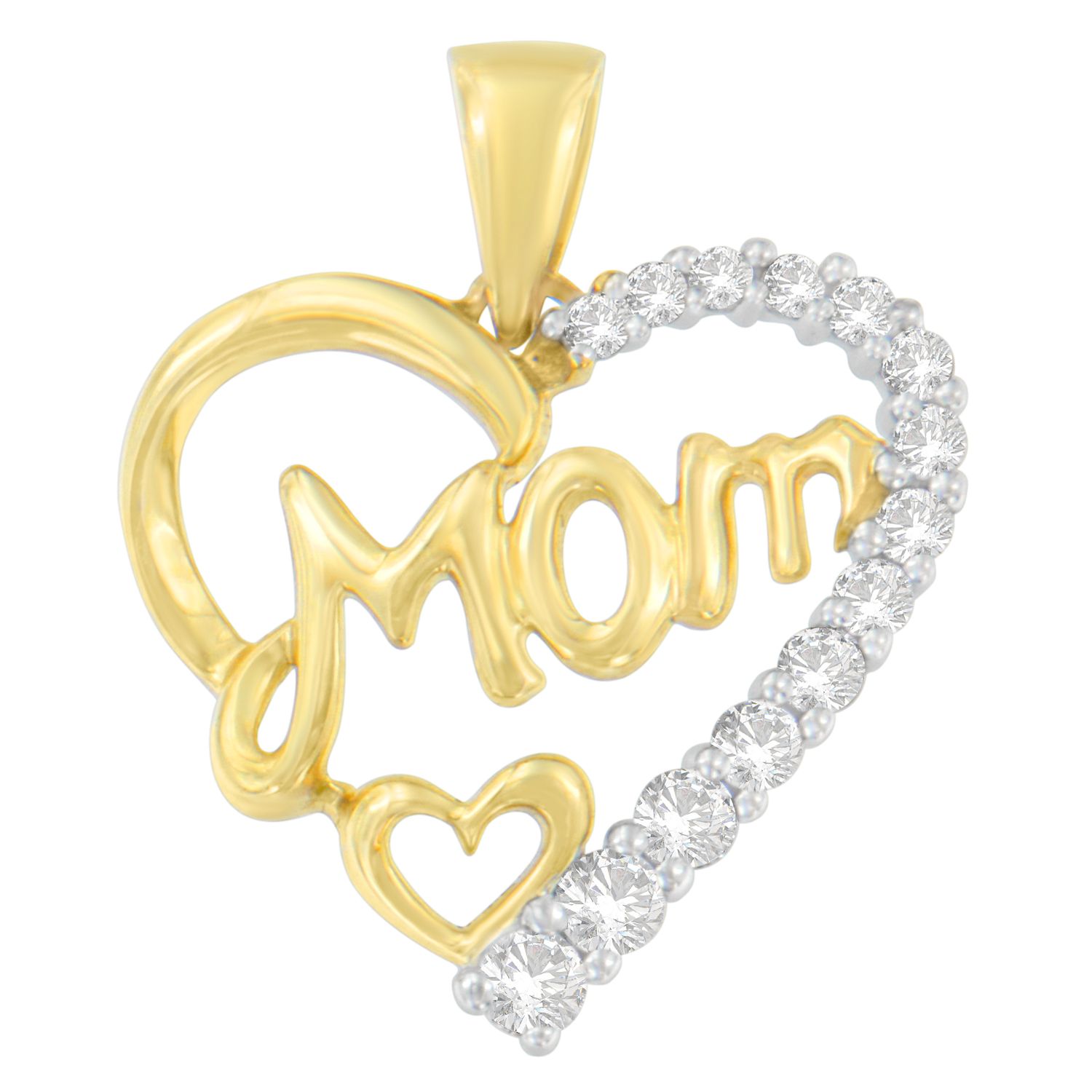 10K Gelbgold Round Cut Diamond Mom Heart Pendant Kette (0,25 cttw, H-I Farbe, I1 - I2 Klarheit)