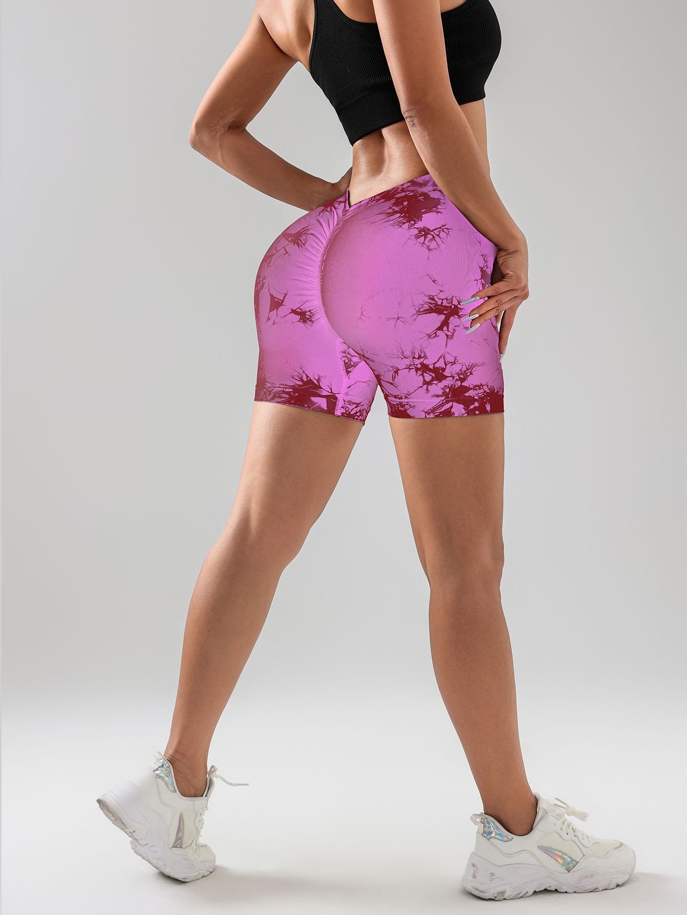 3 PACK Tie Dye Active Wear Shorts, Frauen Workout Shorts, High Waisted Contour Gym Yoga Biker Shorts, V Back Booty Biker Workout Gym Laufshorts